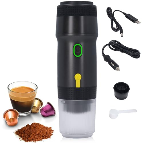 ciciglow Máquina de café Expreso Portátil, 3 en 1, Cargador de Coche USB de 20 Bar, de Cápsulas, Calefacción Inalámbrica, para café Molido, Cápsula NES, Cápsula DG