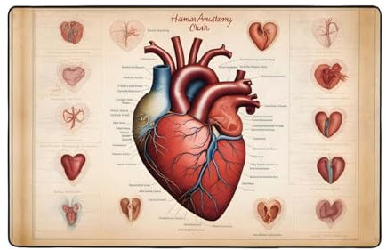WZYWHJ Tappeti per soggiorno, tappeto runner antiscivolo per asilo nido tappeto da gioco, 152,4 x 99,1 cm, anatomia umana con grafici a cuore stampati
