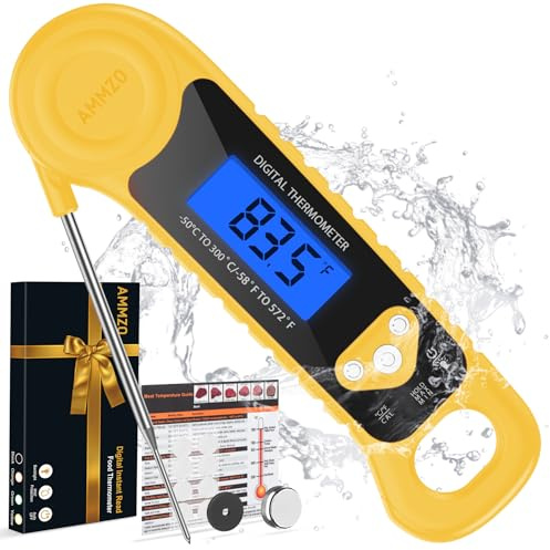 AMMZO Meat Thermometer Digital, Instant Read Food Thermometer Waterproof with Backlight for Cooking, Deep Fry, BBQ, Grill, Smoker and Roast,Outdoor Fryer Accessories(Yellow)
