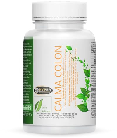 Hyper Calma Colon Integratore Naturale per il benessere intestinale, di Stomaco - estratti di Cumino, Carbone vegetale, Finocchio e Anice verde. 60 compresse. Prodotto in Italia