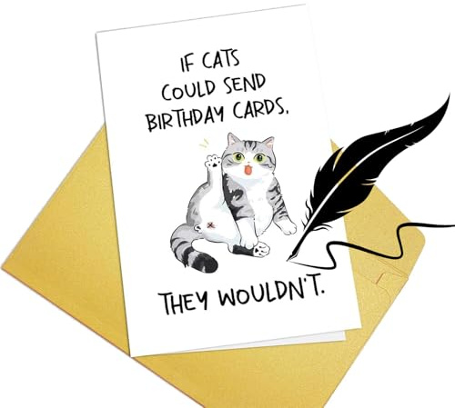 HSYTEK Lustige Geburtstagskarte mit Umschlag, Einen Kraftpapier Graue Katzen Geburtstagskarte,Katzen Geburtstagskarte für Kinogutschein,Geburtstagsgeschenk, Reisegutschein