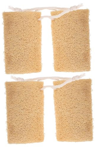 UTHCLO Natural Loofah Sponge Dish Scrubber 4pcs Set, Multi-Functional Kitchen Cleaning Loofah Brush Hanging Rope, Pot and Bowl Scrubber for Dishwashing and Bathroom Use