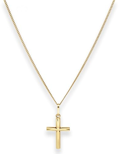1mm Collier Panzerkette Goldkette mit Kreuz Halskette aus 585 Gold Gelbgold 45cm