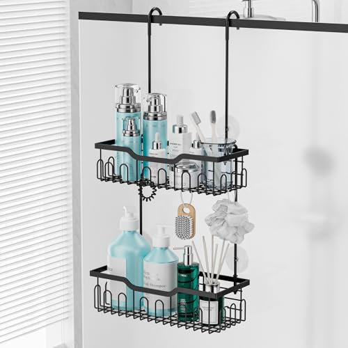 FUNPALA Shower Caddy Estanteria Baño sin Taladro,stanteria Ducha para Colgar, Organizador Baño, SUS304 Acero Inoxidable Sin Taladro Negro