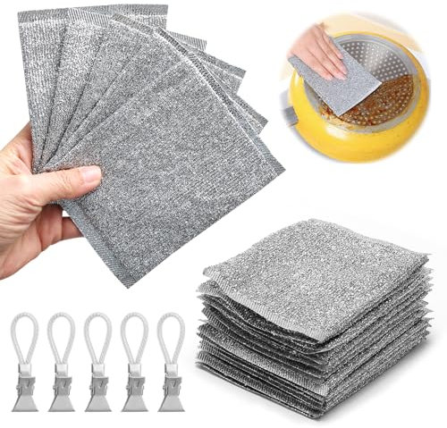 MAIXINNEW 20 Pezzi Strofinaccio in Filo Metallico Antigraffio, Panni in Filo Metallico Riutilizzabili con Clip per Appendere, Stracci Multiuso per Lavare i Piatti Bagnati e Asciutti