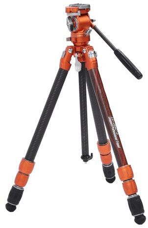 Trépied D'appareil Photo de Voyage Léger, Tête Fluide, Ajusteur de Boule Panoramique, Charge en Fiber de Carbone 60kg, Orange pour la Photographie DSLR