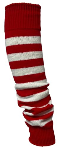 ANZEE Kids Stripe Leg Warmers Stay Warm & Stylish Girls Knitted Ankle Children Legwarmer for Book Week Christmas School Dance Party Wear Sports Yoga Accessories (White Red, One Size)