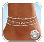 Nelytiya sommar fotkedjor för kvinnor silver 925 dekorativa skiktade guld vristlänk för kvinnor vattentäta pärlor vristlänkar set, Sterlingsilver