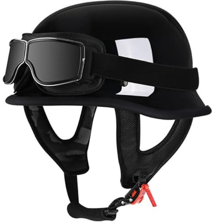 Casco Jet Moto Vintage Omologato ECEDOT Mezzo Casco Da Motociclista Caschi Cromwell Con Occhiali Portatile Casco A Scodella Per Uomo Donna Scooter Street Cruiser 1,M:57-58CM