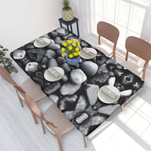 ESNAIUVCD Nappe rectangulaire résistante à l'huile - Motif de galets noirs - Pour restaurant, fête dans le jardin (1,2 m)