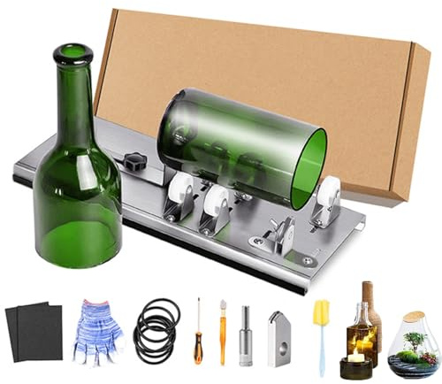 Kit Tagliabottiglie In Vetro, Tagliabottiglie Fai Da Te Per Tagliare Bottiglie Rotonde,Quadrate E Ovali, Kit Di Accessori,Guanti, Carta Vetrata,Matita,Tagliavetro Per Progetti Artigianali Fai Da Te