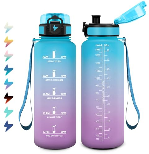 Borraccia 1.5L, Bottiglia Motivazionale, Borraccia Sportiva con Filtro, a Prova di Perdite, Facile Pulizia, Riutilizzabile, Bottiglia con Indicatore del, per Adulto, Palestra, Lavoro, Escursionismo