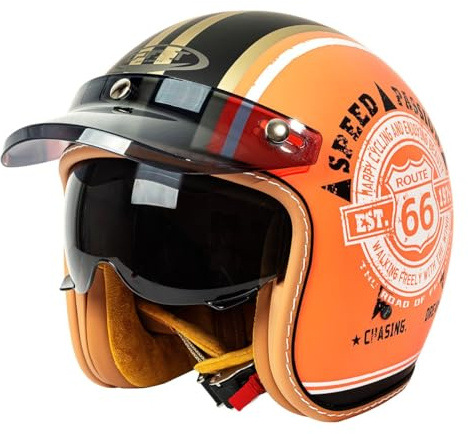 Caschi Jet E Demi-Jet Moto Stile Vintage Caschi Cromwell Con Visiera Mezzo Casco Da Motociclista Per Uomini Donne Omologato ECEDOT Casco A Scodella Per Scooter Cruiser 10,M:57-58CM