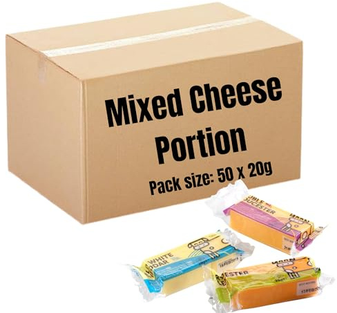 Jolafunbs Mixed Cheese Portions 50x20g Pack Bulk Buy Cheddar, Red Leicester & Double Gloucester Individually Wrapped for Christmas, Wine Pairing, Baking, Savoury Snacks, Lunch Boxes & Cheese Boards
