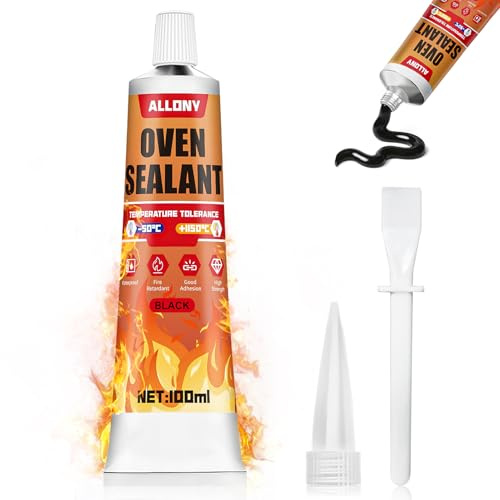 ALLONY Silicone Alta Temperatura, Silicone Nero, silicone Alta Temperatura per Stufe, Colla refrattaria per Camino, Colla per Forno Microonde, Forno, Piano Cottura a Induzione Cappa Aspirante, 100ML