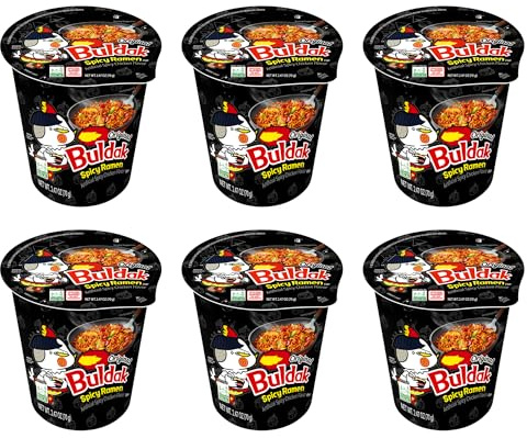 Buldak Ramen Cup Noodles – Korean Hot Chicken Instant Noodles Halal Spicy Original Flavour Multipack – 6 × 70 g Cups (420 g), Buldak Hot Chicken Ramen Noodles