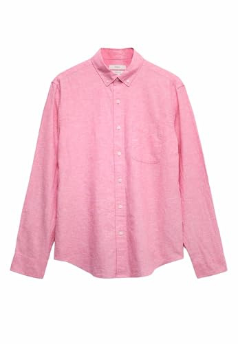 Marks & Spencer Uomo Camicia vestibilità Regolare in Misto Cotone e Lino – Colletto Button-Down