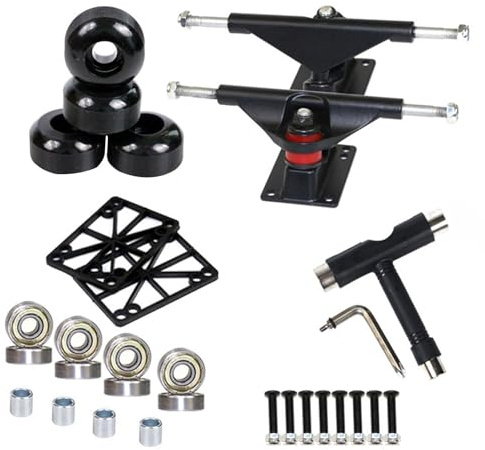 Lueear Skateboard Trucks Wheels Bearings Set, 2 Trucks 4 Wheels 8 Bearings | Hardware Kit For 7.5-8.0 Deck, Complete Skateboard Parts Set With Pads & Tool