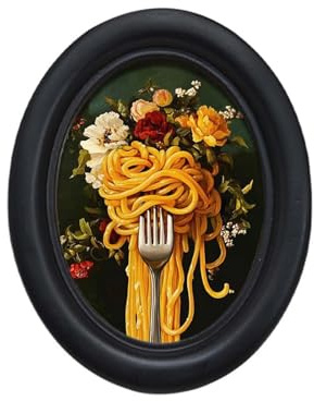 XLWLLNJ Marco de Fotos Ovalado Portafotos de Madera Marco Decorativo Marco para Láminas Diseño Retro con Acabado Decapado para Resaltar Arte Gastronómico, Espagueti