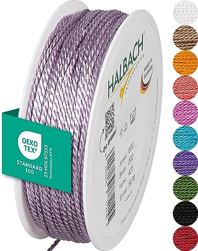 Halbach Seidenbänder Cordoncino premium (lavanda), larghezza 2 mm, lunghezza 50 m, prodotto in Germania e certificato Öko-Tex, cordoncino in raso lucido in acetato