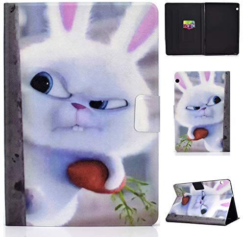 Bspring Custodia Cover per Huawei MediaPad T5 10, Pelle con Funzione di Stand Flip Copertina Smart Case Cover per Huawei MediaPad T5 10 10.1 2018, Coniglio bianco