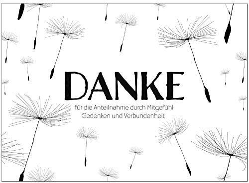 Einladungskarten Manufaktur Hamburg Trauer Danksagungskarten mit Umschlag | Motiv: Zarte Pusteblumen, 10 Stück | Dankeskarten Din A6 Set | Trauerkarten Danksagung Danke sagen