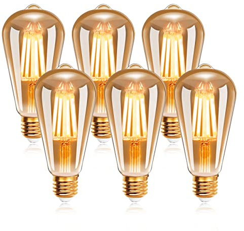 EXTRASTAR 6W Glühbirne E27, LED Vintage Lampe Warmweiss 2200K, Filament LED leuchtmittel, Ideal Retro Birnen für Bar Restaurant Haus Café, Nicht Dimmbar, 6 Stück