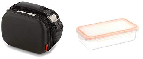 Valira Porta Alimentos Bolsa, Nailon Satinado, Satin Mini, Negro, 23.5X14X18.5 Cm + Porta Alimentos - Contenedor Hermético De 0,5 L Hecho En España, Color Blanco