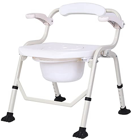 Komfort Tragbarer Toilettenstuhl Duschstuhl Mit Eingebauter Toilette,Höhenverstellung Klappbarer Toilettenstühle Pflege Stuhl,WC Sitz Camping-Toiletten Für Erwachsene Handicap Ältere ( Color : White )