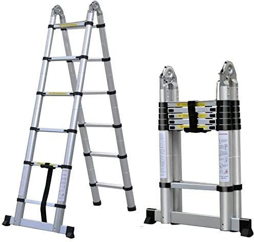 3,8 M (1,9M + 1,9M) Scala Telescopica in Alluminio Scala Pieghevole con Protezioni per le Dita Norme EN131 Portatile Stabile Leggera Scala 9 Gradini Carico Massimo 150 kg
