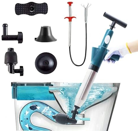 Air Toilet Plunger Drain Blaster Leistungsstarker manueller Hochdruck Dredge Sanitärwerkzeug für verstopfte Toilettenspüle und Badezimmer Küche Bodenablauf Abwasserrohr Bredging Abflussreiniger Draht