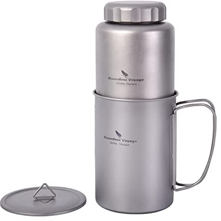 Boundless Voyage Titanbecher mit flachem Deckel Sportwasserflasche aus Titan 35,5 fl oz/1050 ml Ultraleicht, auslaufsicher für Outdoor-Camping, Wandern