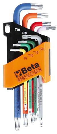BETA 97BTX-C/SC8 - Serie di 8 chiavi maschio piegate colorate con un'estremità sferica per viti con impronta Torx