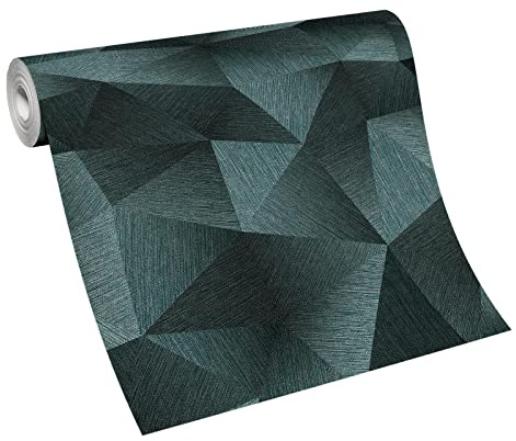 BRICOFLOR 3D Tapete in Petrol Schwarz | Geometrische Vliestapete in Dunkelgrün für Wohnzimmer und Schlafzimmer | Vlies Mustertapete mit Metallic Effekt