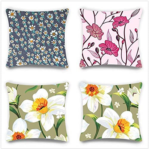 Tinnoon Kissenbezug 35x35cm 4er SetBoho Wohnzimmer Outdoor Deko, Schlafzimmer Zimmer Dekor Kissenhülle Kissenbezüge mit Verstecktem Reißverschluss, Couchkissen, Sofakissen Weinachten Kleine Blume