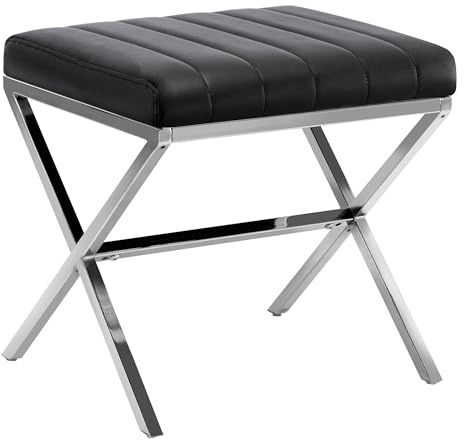 Duhome Sitzhocker Kunstleder, Polsterhocker Fußhocker Gepolstert Moderner Hocker mit Metallgestell für Schminktisch Flur Wohnzimmer Schlafzimmer, Schwarz
