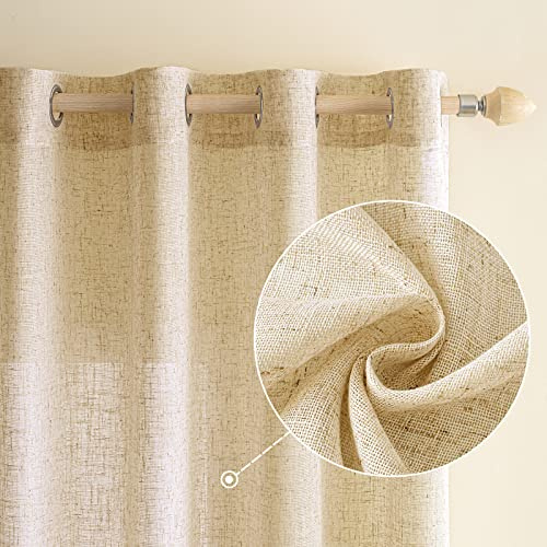EMEMA Gardinen Vorhänge Leinenvorhang mit Ösen Voile Vorhang Leinenoptik Modern Halbtransparent für Wohnzimmer Dekoschal Kinderzimmer Schlaufenschal Küchengardinen 2er Set 140x245cm (BxH) Beige