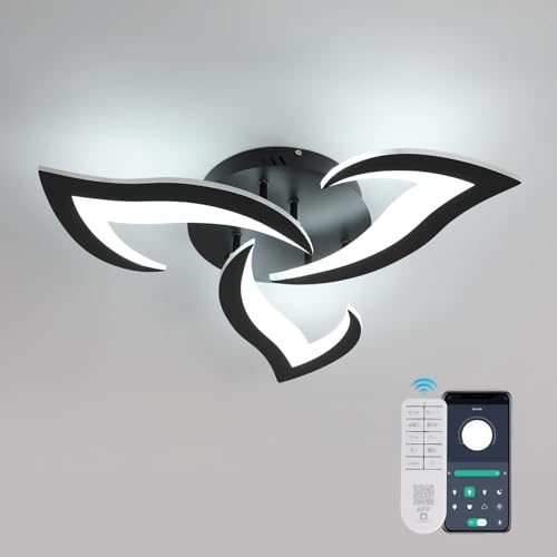 Dorlink Plafonnier LED Dimmable, Luminaire Plafonnier 35W 3900LM, Lampe de Plafond Salon Acrylique Créatif avec Télécommande/APP 3000K-6500K pour Salon, Chambre, Salle à Manger, Noir, Ø58cm
