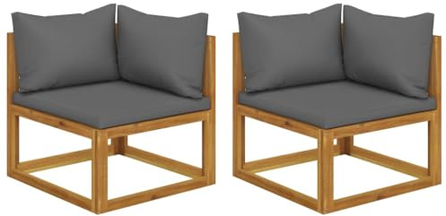 vidaXL Ecksofa 2 STK., Sofa mit dick gepolsterten Sitzkissen Rückenkissen, Gartensofa mit Ölbehandlung, Lounge Gartenmöbel, Modular Massivholz Akazie