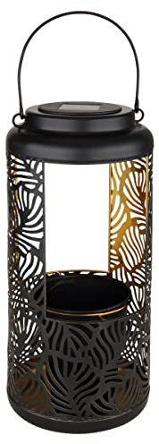 runde LED Solar Laterne mit Dekorstanzungen und Platz für Blumentopf 15x41cm von Globo