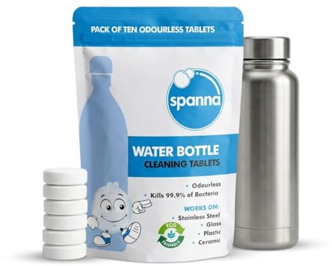 Water Bottle Cleaning Tablets - x10 - Removes Tough Stains and Odors - Steel, Glass, Mugs, all Plastics + Eco Friendly - water bottle cleaner, water bottle cleaning