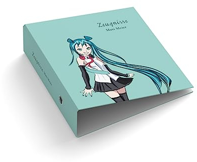 easyprint Ringordner | Personalisierbar | Manga | Anime | Girl | DIN A4 | 7,4 cm breit | Schul- & Büroordner | Türkis