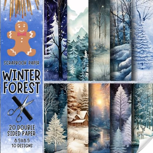 Winter Forest scrapbook paper, 8.5x8.5, 10 Designs, 20 Double-Sided Sheets: Scrapbooking Paper for Junk Journals, Decorative craft Paper for Gift, ... & Mixed Media, Origami, Collage & Card Making