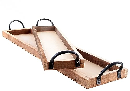 dekorative rechteckige Schlichte Holzschale oder Holztablett Adventschale Adventteller Kerzenteller mit 2 Metallgriffen im 2-er Satz
