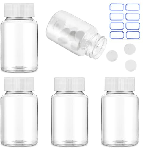 YUXIANLB 4 PCS Clear Pill Bottle Plastic Medicine Bottle Empty Reagent Bottle Pill Cases Dispenser Organizers Storing Fish Oil Vitamin Medication 80ML