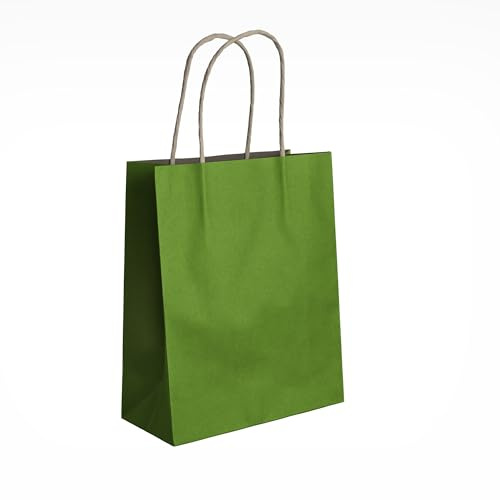 Pakomat Kraftpapier Geschenktüten 10er Set mit Henkeln 18x22cm– Umweltfreundliche Einkaufs- & Geschenktragetaschen, Ideal für Geburtstage, Partys, Mitgebsel & Geschenkverpackungen (Grün)