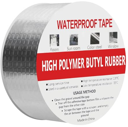 WELSTIK Nastro butilico, impermeabile, in alluminio argentato, per la riparazione di tetti e perdite, per riparazioni di camper, finestre, vetro, silicone, EDPM e sigillatura di tubi, 50 mm x 10 m