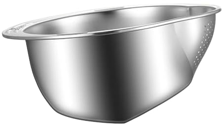Reis Waschschüssel Edelstahl Ø 24cm, Schale mit Sieb zum Obstwaschen und Reisreinigen, Gemüsesieb
