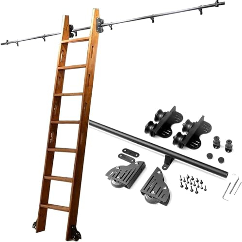 3,3-20 Fuß Bibliotheks-Schiebeleiter-Hardware-Kit, einziehbare Leiteraufhängungsschiene, Rollleiter-Hardware, runde Rohr-Mobilleiterschiene mit Bremsen, Bodenrollenräder (Größe: 12