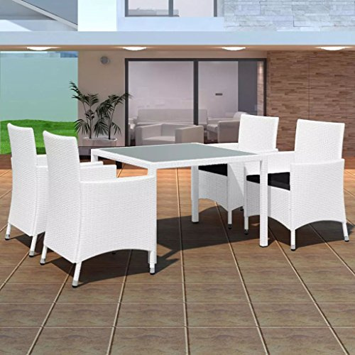 ShGaxin 5-TLG. Garten-Essgruppe Poly Rattan Cremeweiß, Esstisch Mit Stühlen Set, Gartenmöbel Sitzgruppe, Balkon Möbel, Gartenlounge Set, Terrassenmöbel, Balkonmöbel Set - 42502